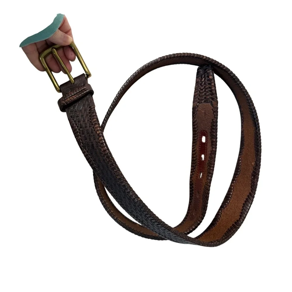 Duluth Leather Belt Mens 44 Brown Braided‎ Solid Brass Boho Western Country